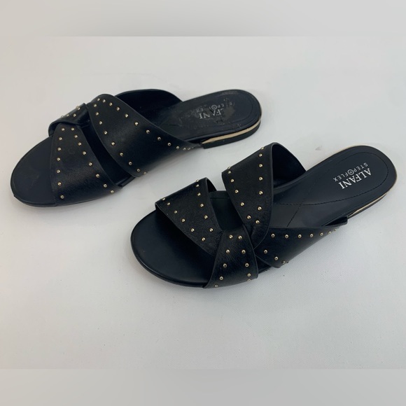 Alfani Black Leather Gold Stud Sandals 9 - Picture 2 of 8
